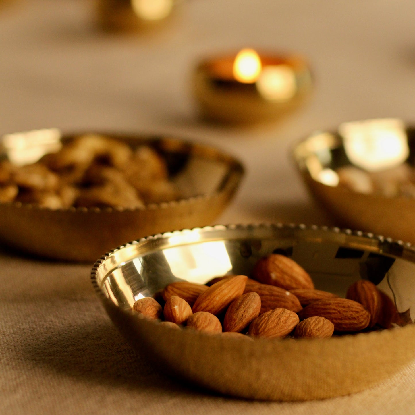 brass plates set on a table