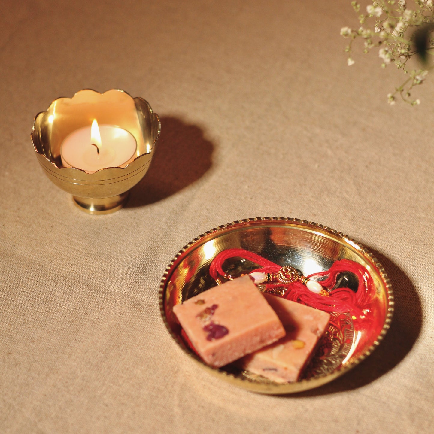 Saroj Brass Tealight Holder & Candle - Set of 3
