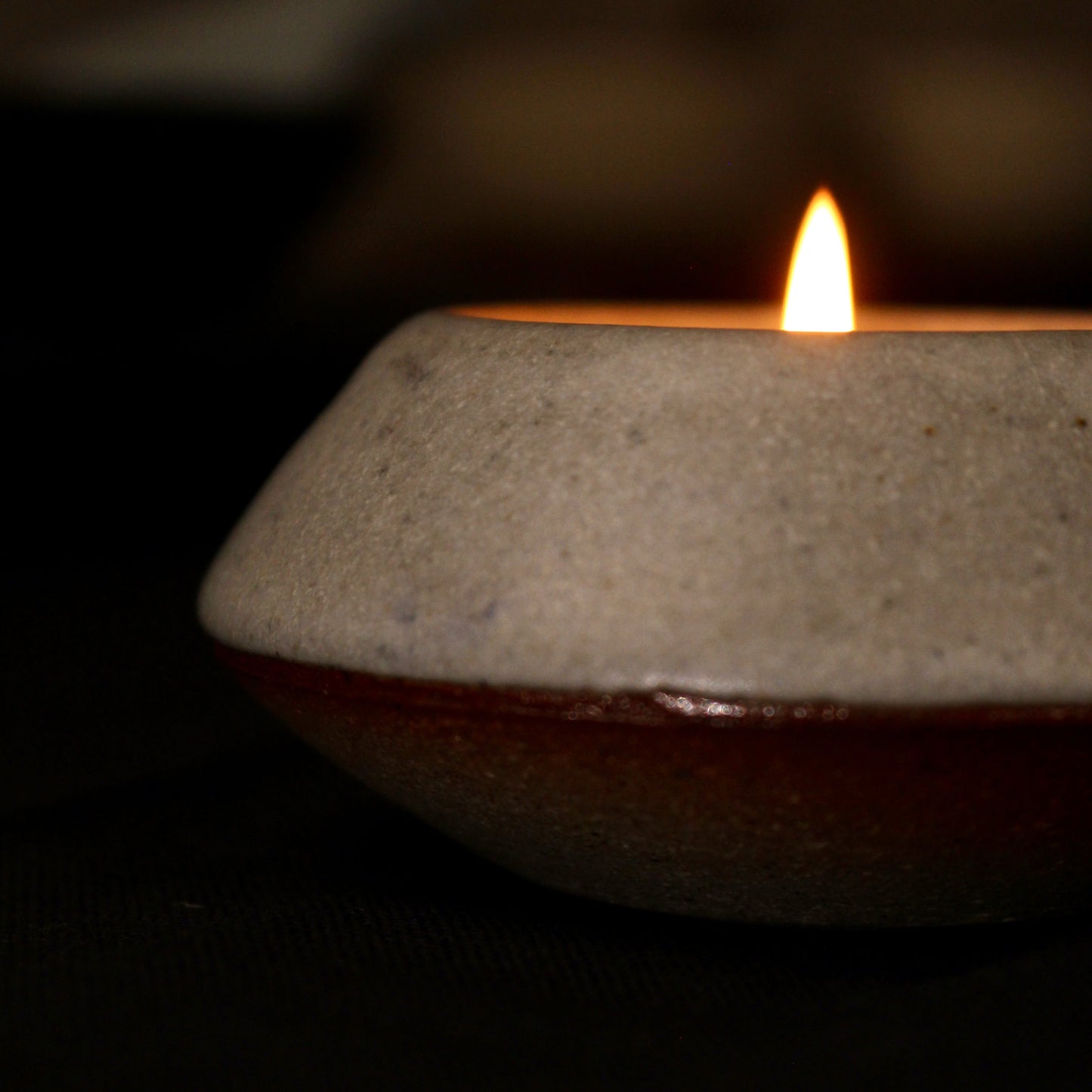 Close-up of a tealight holder showing the textures of the surface
