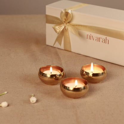 Navya - Brass Tealight Holder & Candle - Set of 3