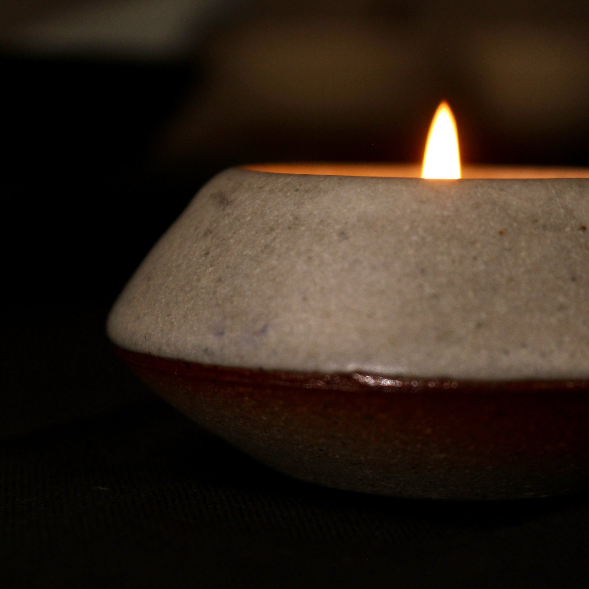 Close-up of a tealight holder showing the textures of the surface